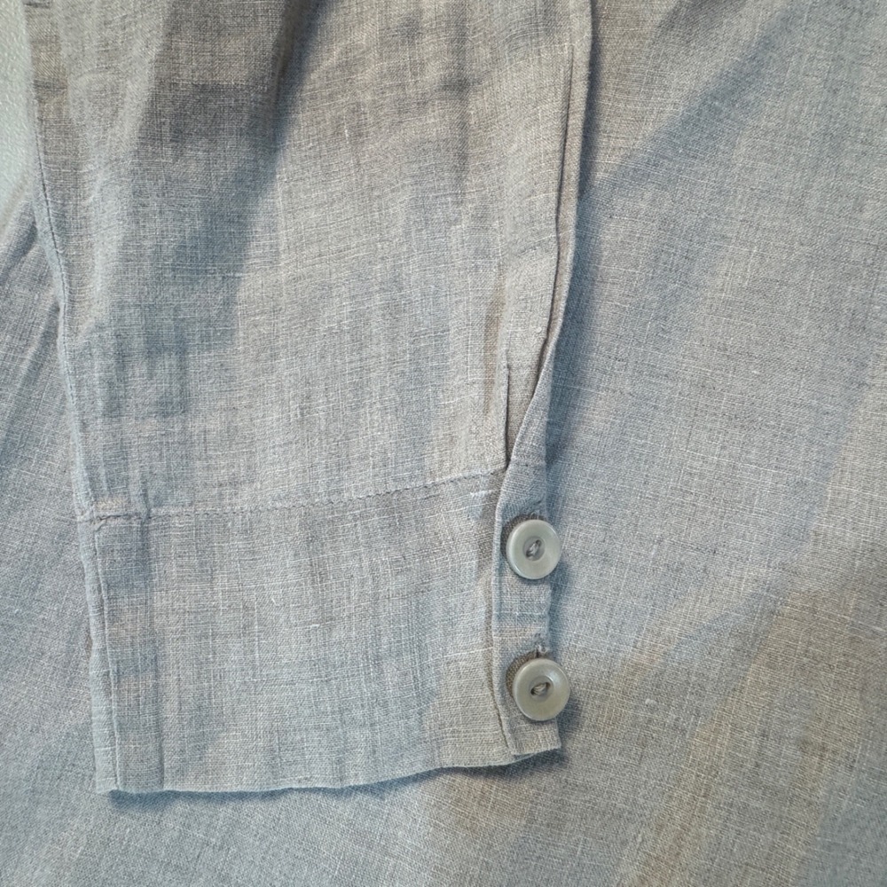 FLAX‎ Womens Medium 100% Linen Mandarin Collar Button Down Tunic Shirt Beige - Picture 8 of 11